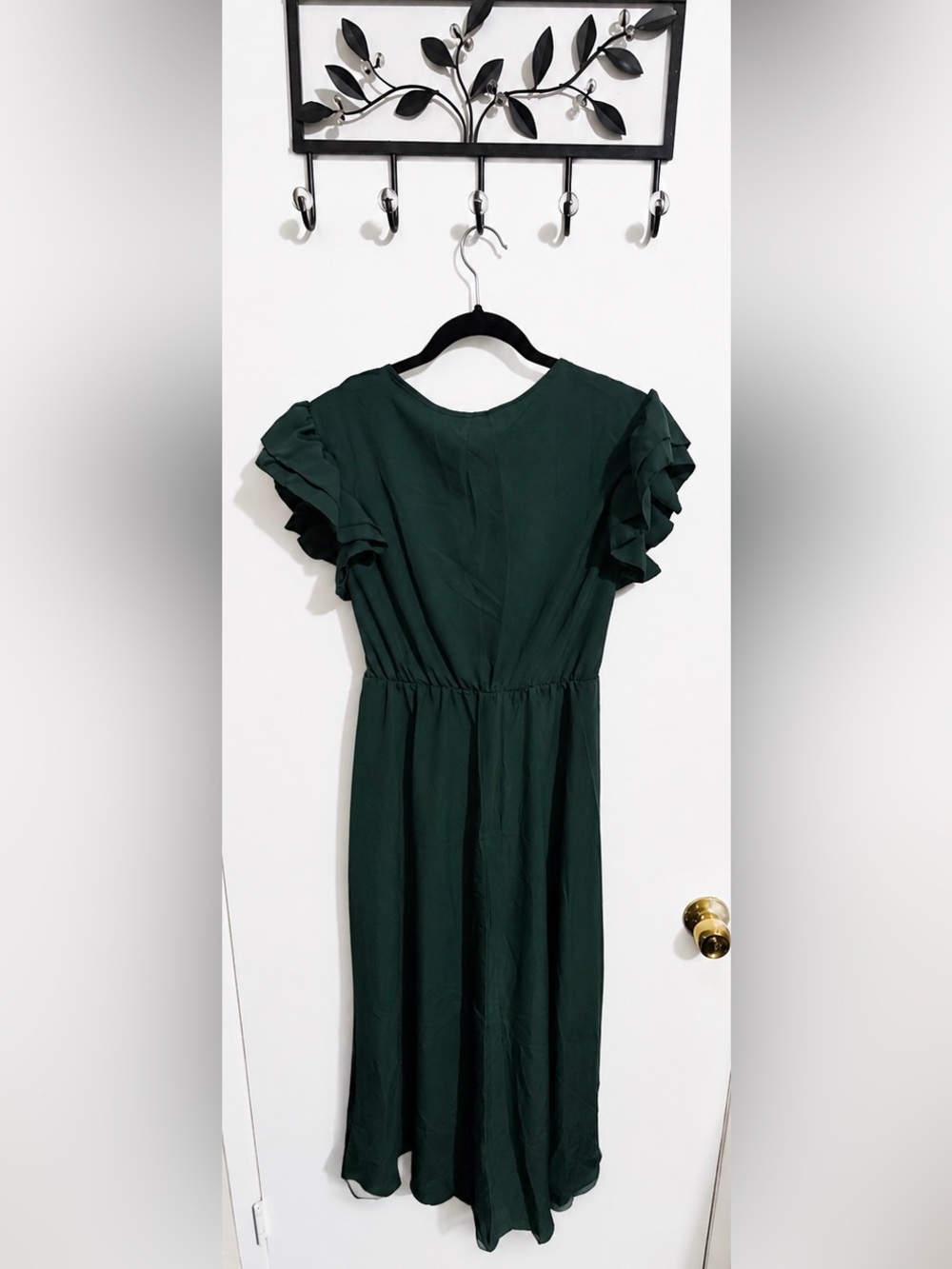Forest Green Flutter Sleeve Wrap Dress β Size Medium β Elegant Midi Dress - Picture 3 of 9